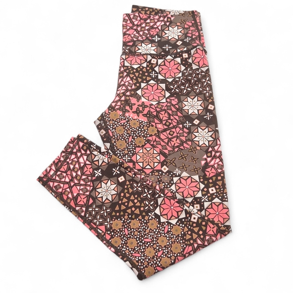 aerie Pants - Aerie Women's Leggings with Pink and Brown Geometric Pattern Size L EUC